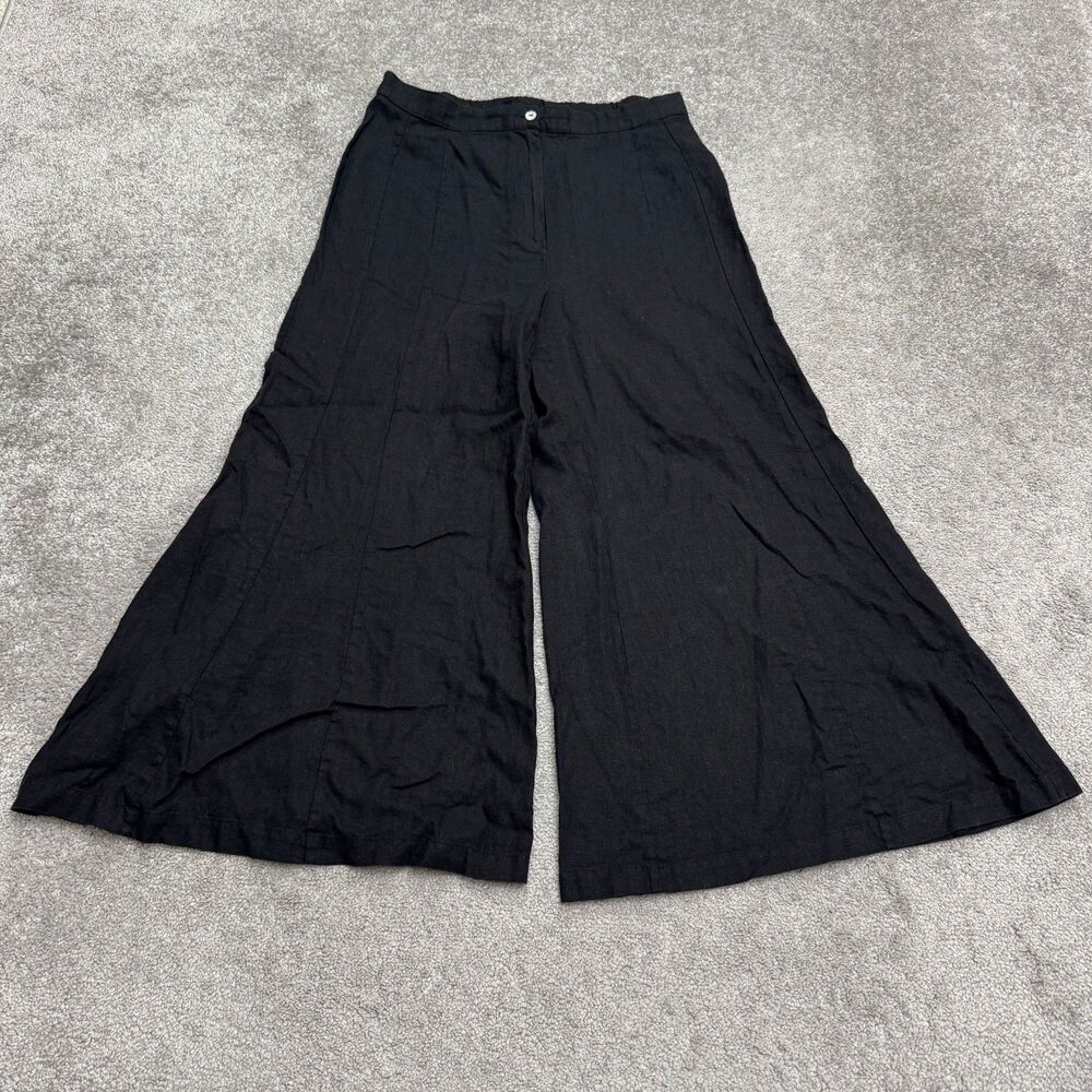 Cece Linen Blend Wide Leg High Rise Trouser Pants Womens Large Black Lightweight
